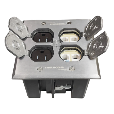 Caja de Piso Empotrable / Tapa Abatible Aluminio / Energía 127 V + Datos Voz/Datos / 2 Contactos 15A / 2 Módulos Keystone / Interior