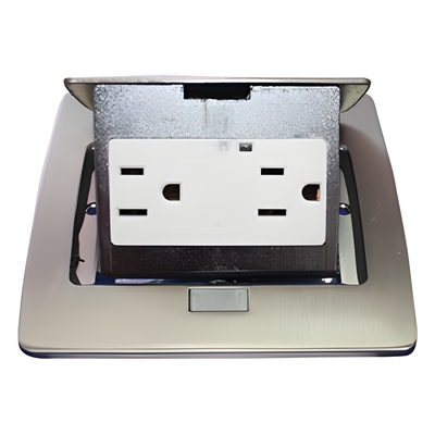 Mini Caja de Piso Rectangular / Acero Inoxidable / 2 Contactos 127V / 15A / 12.4 x 12 x 7.2 cm / 4.88 x 4.72 x 2.83 pulg