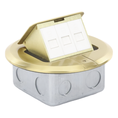 Mini Caja de Piso Redonda / Bronce / 3 Puertos / 0.829 kg / Voz y Datos / Keystone