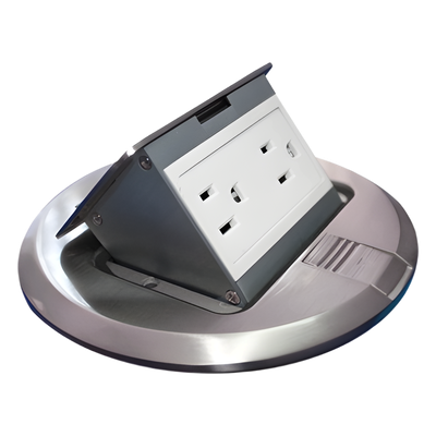 Mini Caja de Piso Redonda / Acero Inoxidable / 2 Contactos / 15 A ANCE / 150x150x70 mm / 0.92 lb / 5.9×5.9×2.8 pulg