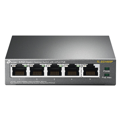 Switch de Escritorio / 5 Puertos Gigabit / 4 Puertos PoE 802.3af/at 65W / PoE Extendido 250m (820 pies) / Sin Ventilador