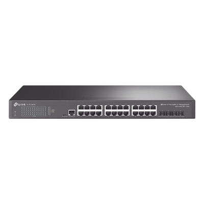 Switch Administrable L2+/L3 / 24 Puertos Gigabit / 4 Puertos SFP+ 10G / 128 Gbps / Sin Ventilador / Omada SDN