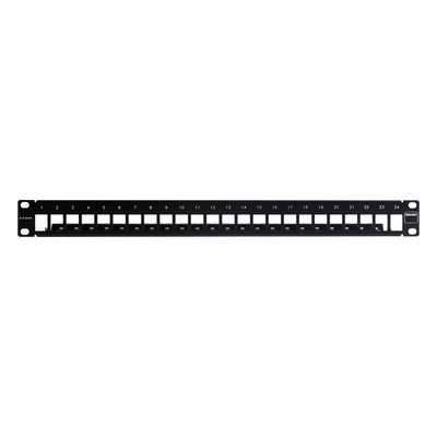 Patch Panel Blindado Modular de 24 Puertos / Plano / 1UR / 19″ / Acero de Alta Resistencia / 44.5mm (1.75″)
