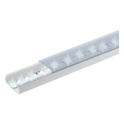 Canal para Tira LED / 20 x 10 mm / Tapa Transparente / PVC Autoextinguible / 1.53 m (5.02 ft) / Adhesivo Integrado