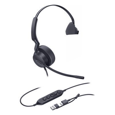 Auricular USB Profesional / Mono / Cancelación de Ruido IA / Altavoz 35 mm / Certificado Microsoft Teams / USB-C/A