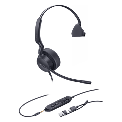 Diadema USB Profesional / Mono / Cancelación de Ruido AI / Altavoz 35 mm / USB-C/A Plug-and-Play / Certificación Microsoft Teams