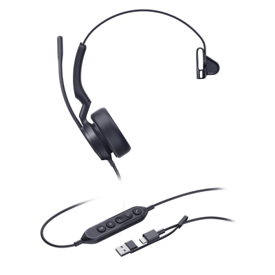 Auriculares Mono USB / Cancelación de Ruido AI Dual-Mic / Altavoz 35 mm / USB-C con Adaptador A / Indicador de Ocupado / Microsoft Teams