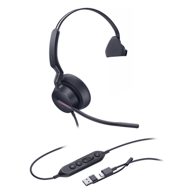 Auriculares USB Mono / Cancelación de Ruido IA / Altavoz 35 mm / USB-C/A Plug-and-Play / Compatible con Microsoft Teams