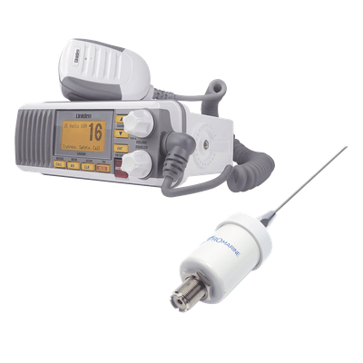 Kit de radio marina con antena de fibra de vidrio / 25W / LCD grande / GPS y DSC Clase D / IPX4 / 4.5m (14.8 ft) de cable