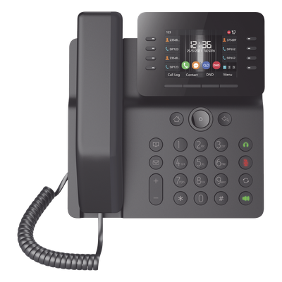 Teléfono IP Empresarial / 12 Líneas SIP / Pantalla Color 3.5″ / Wi-Fi Dual Band / Bluetooth 5.0 / PoE Gigabit / Conferencia 6 Vías