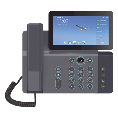 Videoteléfono IP / 20 Líneas SIP / Pantalla 7″ Ajustable / Android 9.0 / Conferencia 10 Vías / Teclado Retroiluminado / PoE