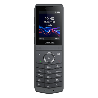 Teléfono IP Wi-Fi Portátil / Pantalla Color 2.4″ 240×320 / Wi-Fi 6 Dual-Banda / Bluetooth 5.0 / Batería 3000mAh 13h Talk / Video H.264 4CIF / Resistencia Caídas 1.8 m (5.9 ft) / Conferencia 6 Vías / USB Type-C