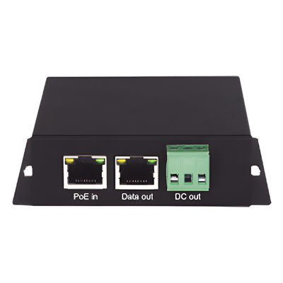 Splitter PoE / 1 Puerto PoE Entrada / 1 Puerto Salida Datos / Salida 12 Vcc 2A / Protección ESD 8 kV / Compacto