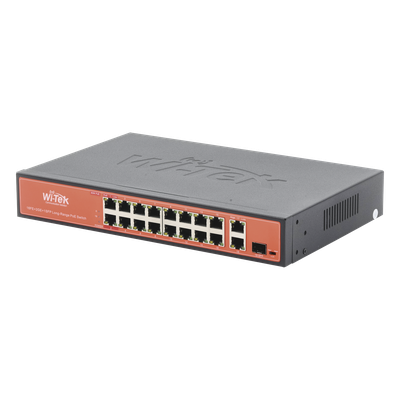 Switch PoE de largo alcance / 250m (820 pies) / 16 x 10/100Mbps PoE + 2 x Gigabit + 1 x SFP / 200W / No administrable