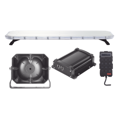 Kit de Equipamiento para Seguridad Pública / Barra LED 132 Hyperlux / Sirena 100W Mono-mando / Bocina 8 Ohms / Control de Tráfico Ámbar / 45 Patrones de Destello