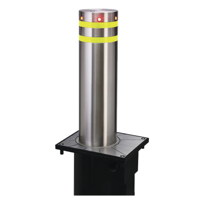 Bolardo Neumático / Acero Inoxidable 304 / Diámetro 220 mm / Altura 750 mm / Elevación 3-5 s / Resistencia Impacto 250,000 J / LED Rojo / 100 Ciclos/Hora