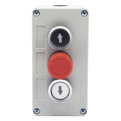 Botonera Triple / Botón Stop Enclavado / 24 VCC / IP40 / 68 x 131 x 51 mm / -20 a 50 °C