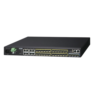 Switch Core Capa 3 / 24 SFP 100/1000X / 8 RJ45 Gigabit Compartidos / 4 SFP+ 10G / 95.23 Mpps / 1.44 x 0.79 x 0.14 pies