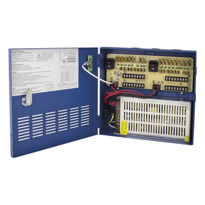 Fuente de poder profesional HEAVY DUTY de 11 – 15 Vcc @ 20 Amper, para 16 cámaras, con voltaje de entrada de: 110-220 Vca