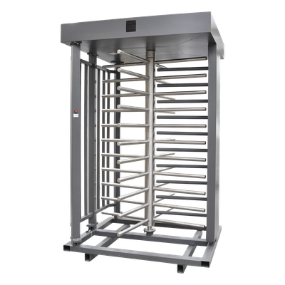 Torniquete de Cuerpo Completo / 4 Ejes de Seguridad / Rotación 90° / Paso 25 Personas/min / Emergencia 40 Personas/min / Interior/Exterior con Techo / 110 VCA / Acero Inoxidable con Pintura Gris