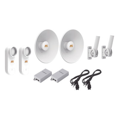 Kit de 2 radios C5X / Con antena N5-X25-2PACK (25 dBi) / Frecuencia extendida (4.9 a 6.4 GHz) / Incluye inyector POE / cable de alimentación y 2 FLEXIMOUNT-XL de / Ideal para hasta 10 km