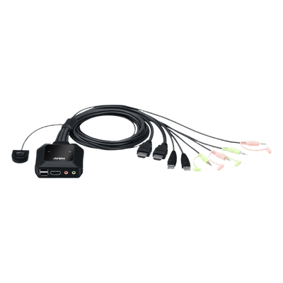 Conmutador KVM / 2 Puertos / HDMI 4K 60 Hz / DCI 4096×2160 / HDCP 2.2 / Audio 3.5 mm / USB 2.0