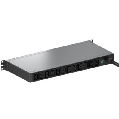 PDU ES2P Monitoreable (MI) para Distribución de Energía, Enchufe de Entrada NEMA L6-20P, Con 12 Salidas C13, Horizontal 19in, 120 Vca, 20 Amp, 1 UR