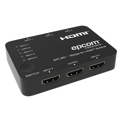 Conmutador HDMI / 5 Entradas x 1 Salida / 18 Gbps / 4K@60Hz / YCbCr 4:4:4 / HDR / Dolby Vision / HDCP 2.2