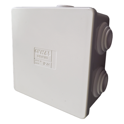 Caja Estanca de Derivación / 6 Entradas Ø23 mm / IP44 / IK07 / 80×80×40 mm / Tapa a Presión / Libre de Halógenos