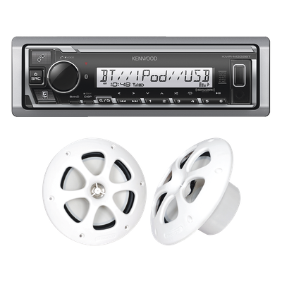 Kit de Audio Marino Bluetooth / Estéreo con 3 Salidas Preamplificadas / Bocinas 6.5 Pulgadas Resistentes al Agua / Ecualizador 13 Bandas / Sintonizador FM 87.9-107.9 MHz