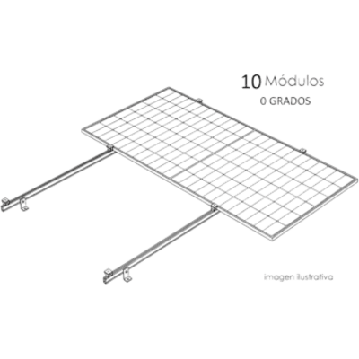 Sistema de Montaje Solar / 1 Módulo / Techo Plano / Resistencia Viento 140 km/h / Inclinación 15° / Área 4 m² (43.1 ft²)